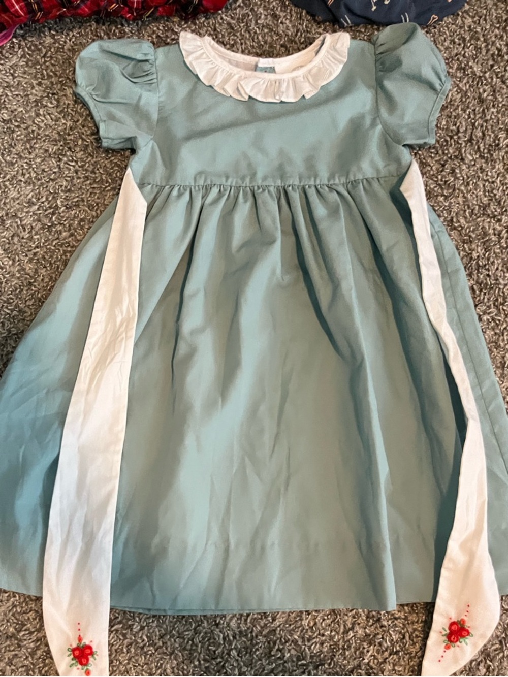 The proper peony green dress white sash ruffles 3t winter poinsettias